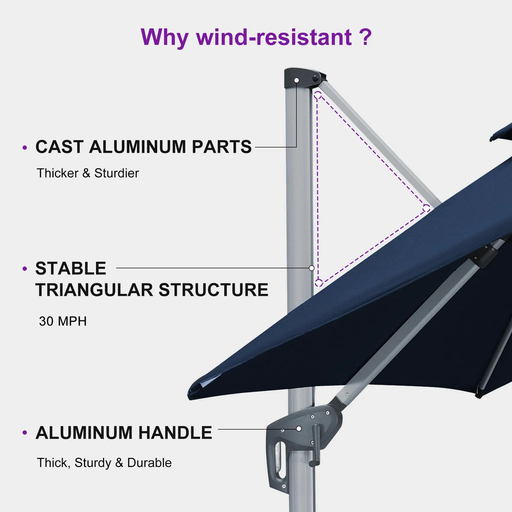 PURPLE LEAF – Parasol de terrasse Premium Classic SUNBRELLA déporté