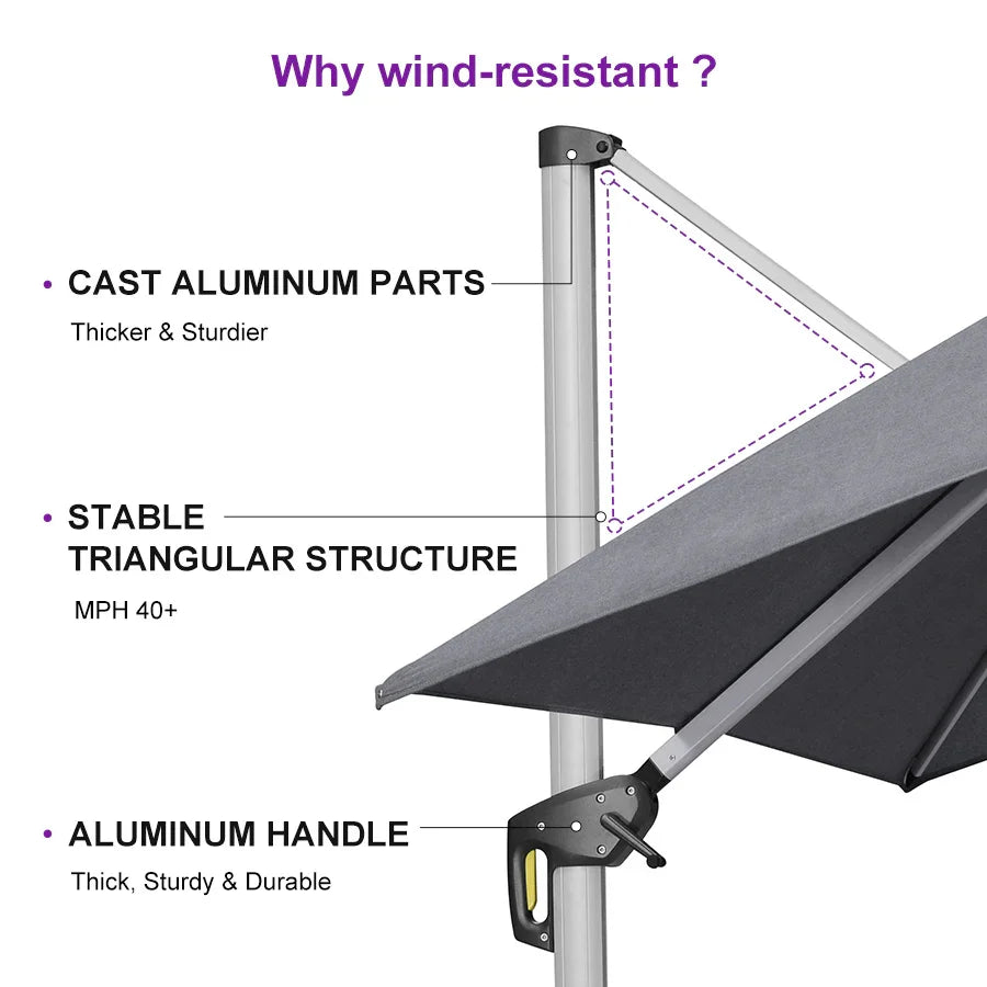 PURPLE LEAF – Parasol de terrasse Premium Classic SUNBRELLA déporté