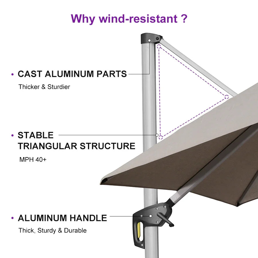 PURPLE LEAF – Parasol de terrasse Premium Classic SUNBRELLA déporté