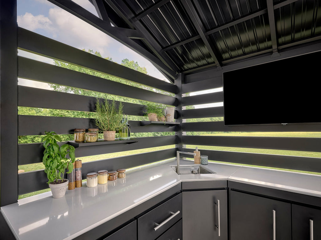Langston | Covered Walk-In Outdoor Kitchen with Built-In Grill & Pizza Oven