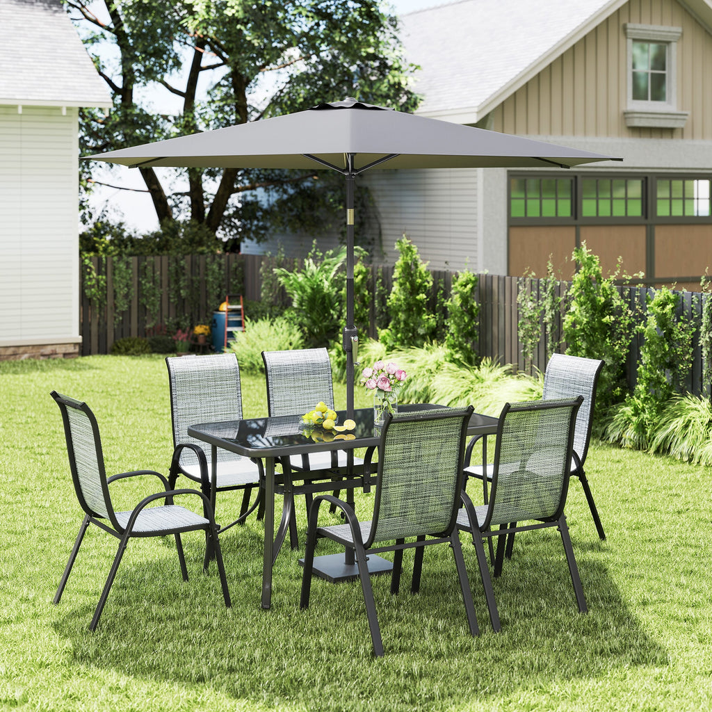 8-Piece Patio Dining Set with 9 Ft Umbrella, Mixed Gray