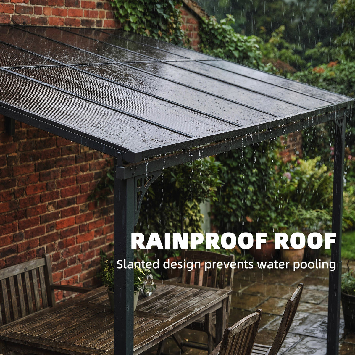 11' x 10' Wall Mounted Lean-to Pergola with Polycarbonate Roof, Brown