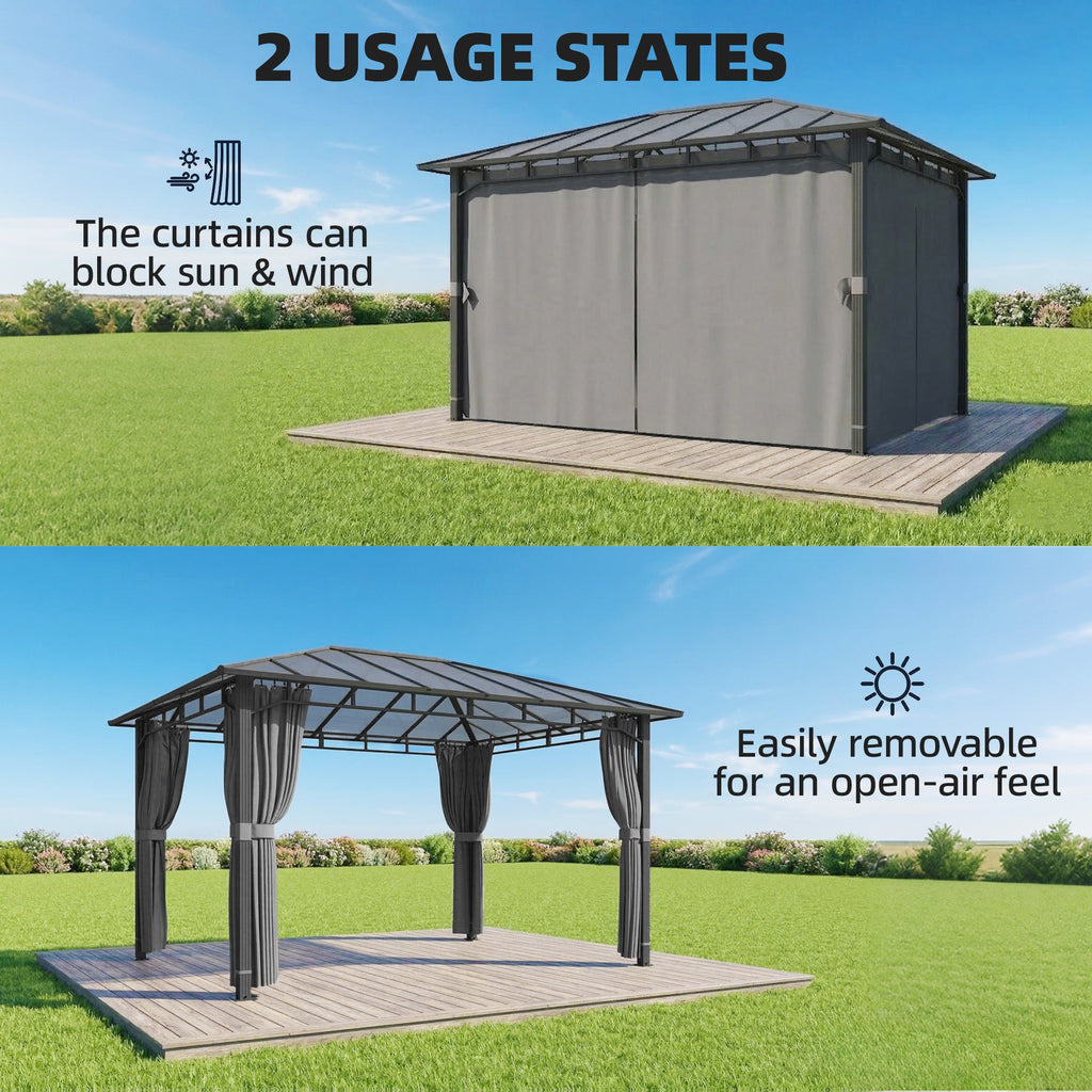 3 x 4 m Hardtop Gazebo with Polycarbonate Roof and Curtains, Dark Grey