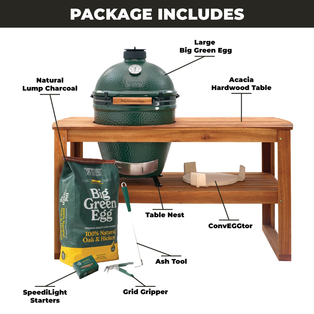 Large Big Green Egg + Acacia Table Package