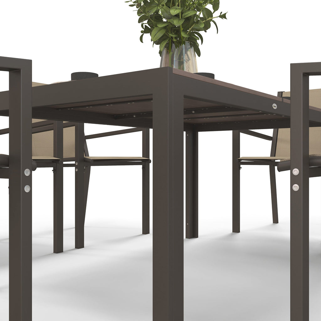 7pc Patio Dining Set with WPC Table and 6 Stackable Chairs, Khaki