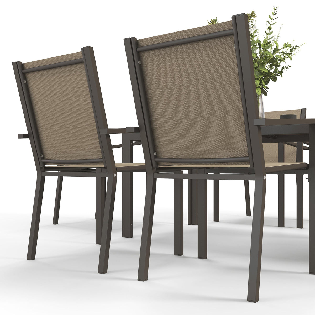 7pc Patio Dining Set with WPC Table and 6 Stackable Chairs, Khaki