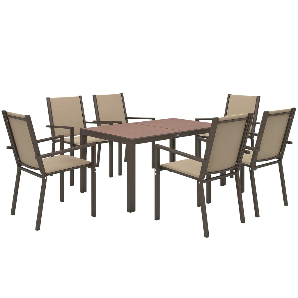 7pc Patio Dining Set with WPC Table and 6 Stackable Chairs, Khaki