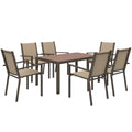 7pc Patio Dining Set with WPC Table and 6 Stackable Chairs, Khaki