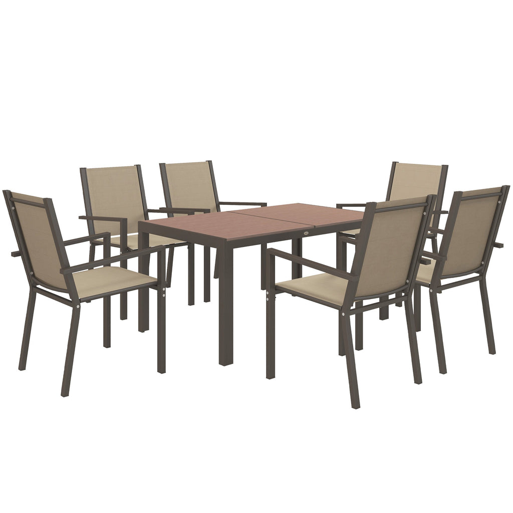 7pc Patio Dining Set with WPC Table and 6 Stackable Chairs, Khaki
