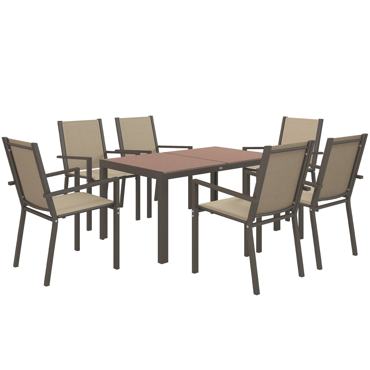 7pc Patio Dining Set with WPC Table and 6 Stackable Chairs, Khaki