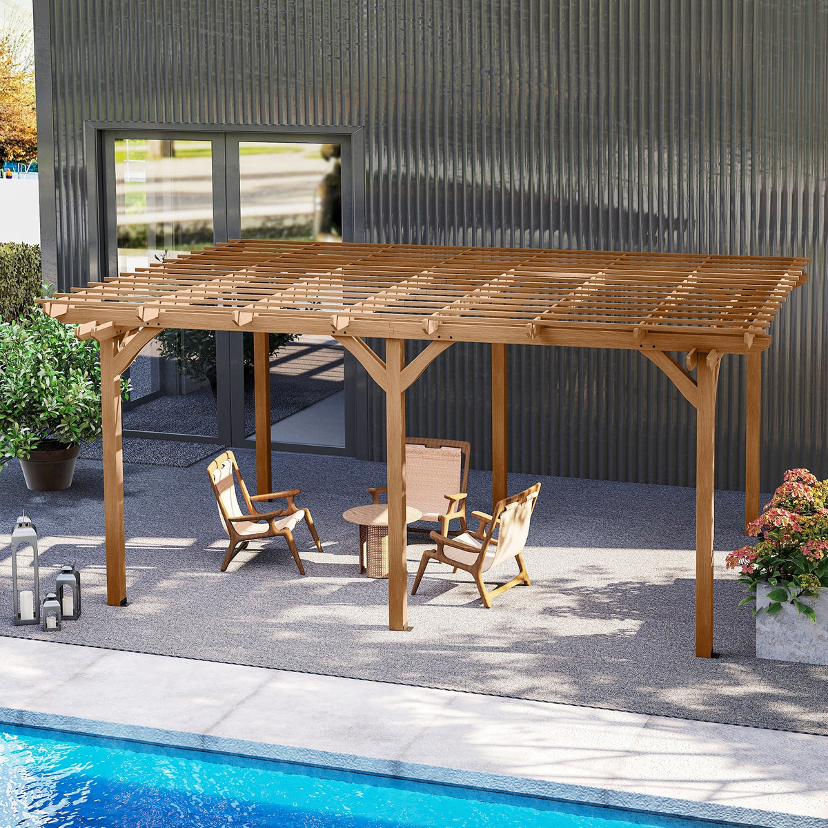 PerArbor 12' x 16' Wood Pergola for Climbing Plants at Garden, Backyard, Brown