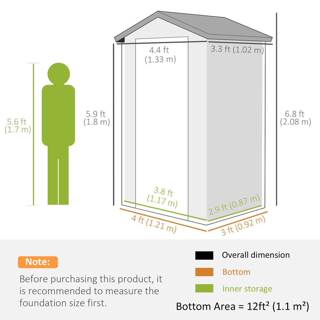 4.4' x 3.3' Garden Storage Shed with Aluminum Frame, Latched Door & Air Vents, Grey