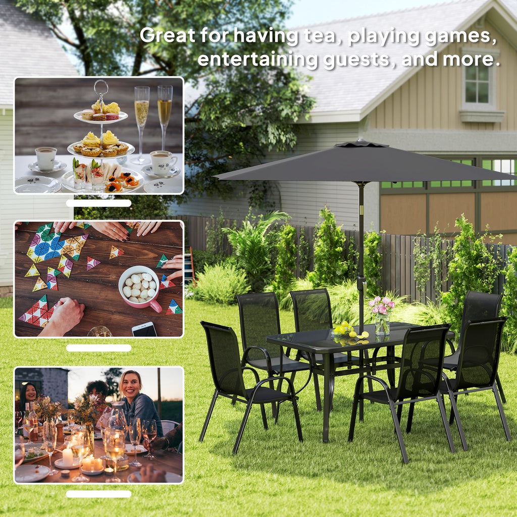 8-Piece Patio Dining Set with 9 Ft Umbrella, Black