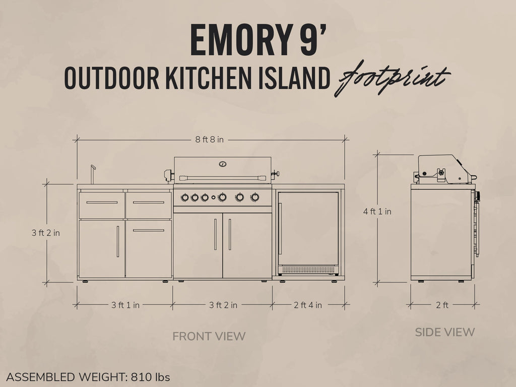Emory | 9-Foot Outdoor Kitchen Island with Built-In Grill