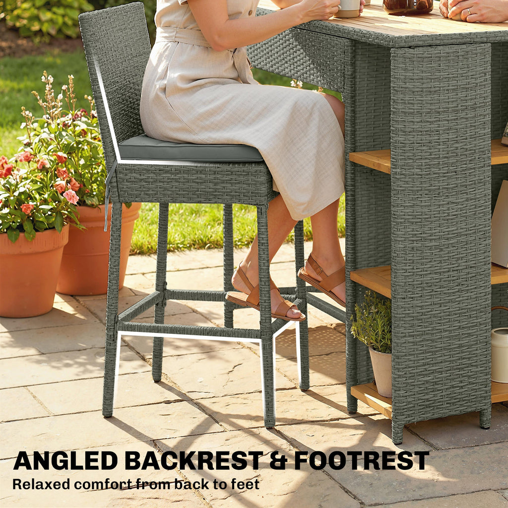5 Piece Outdoor Bar Set with Storage Table and Cushions, Gray