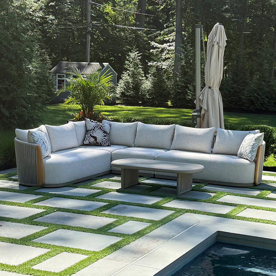 PURPLE LEAF Hailar L-Shaped Patio Conversation Set with Genuine Teak Cushions and Pillows Olefin Rope Backrest Outdoor Couch Sets for Backyard Porch