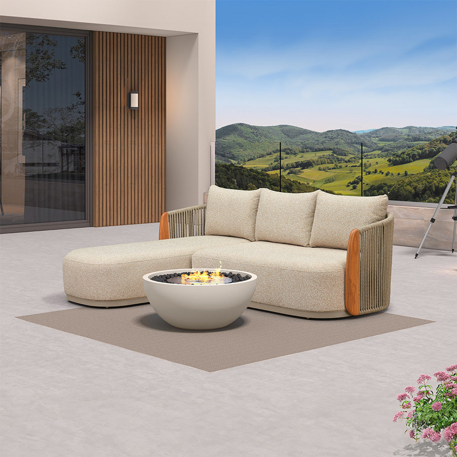 PURPLE LEAF Hailar L-Shaped Patio Conversation Set with Genuine Teak Cushions and Pillows Olefin Rope Backrest Outdoor Couch Sets for Backyard Porch