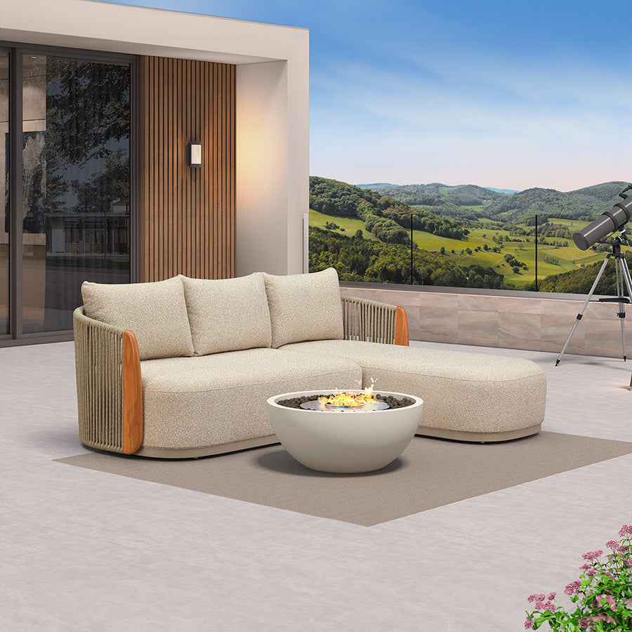 PURPLE LEAF Hailar L-Shaped Patio Conversation Set with Genuine Teak Cushions and Pillows Olefin Rope Backrest Outdoor Couch Sets for Backyard Porch