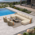 PURPLE LEAF Hailar U-Shaped Patio Conversation Set with Genuine Teak Cushions and Pillows Olefin Rope Backrest Outdoor Couch Sets for Porch Garden