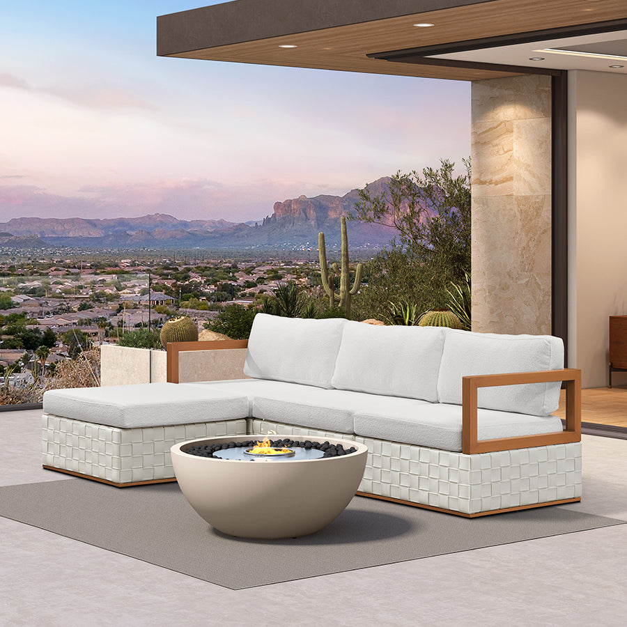 PURPLE LEAF Griffin L-shaped Patio Conversation Set White with Cushion Pillows Ottoman and Premium Leather for Patio Balcony