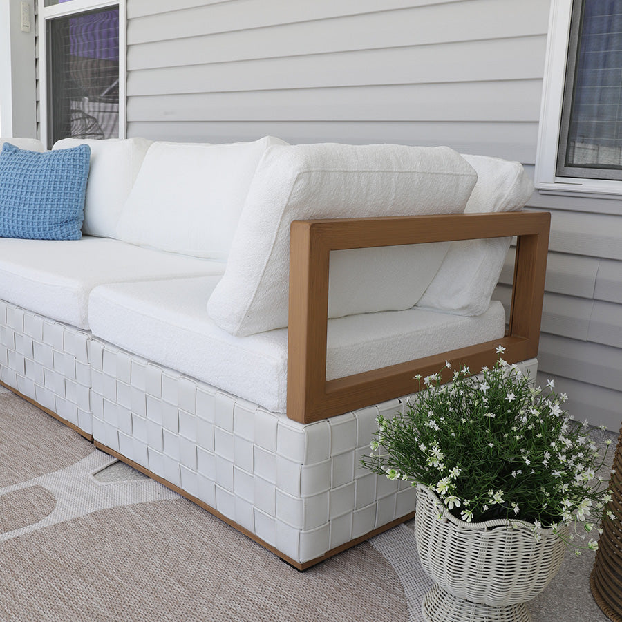 PURPLE LEAF Griffin U-shaped Patio Conversation Set White with Cushion Pillows Ottoman and Premium Leather for Gathering Entertaining