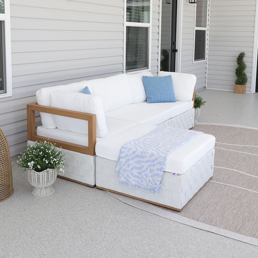 PURPLE LEAF Griffin Symmetrical Patio Conversation Set White with Cushion Pillows Ottoman and Premium Leather for Luxury Outdoor Living