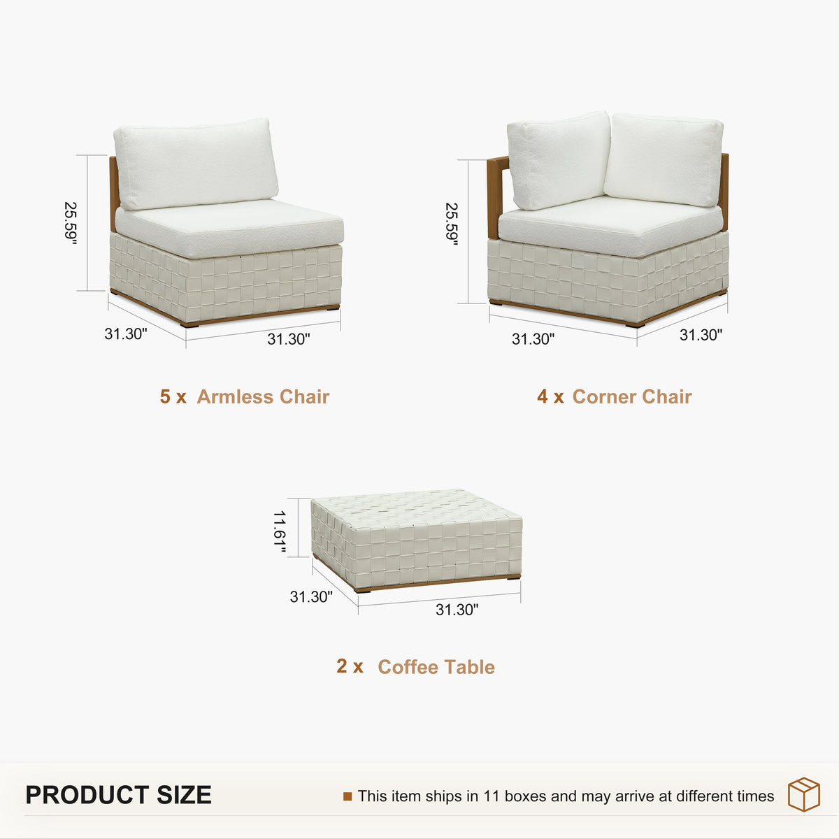 PURPLE LEAF Griffin U-shaped Patio Conversation Set White with Cushion Pillows Ottoman and Premium Leather for Gathering Entertaining