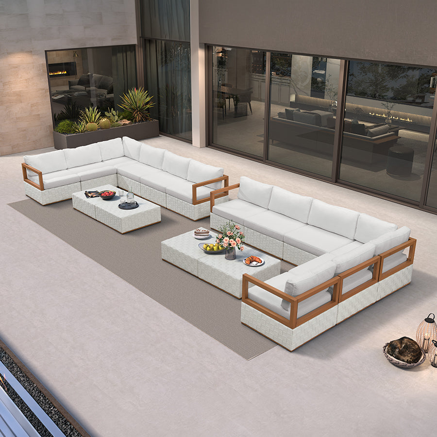 PURPLE LEAF Griffin L-shaped Patio Conversation Set White with Cushion Pillows Ottoman and Premium Leather for Patio Balcony