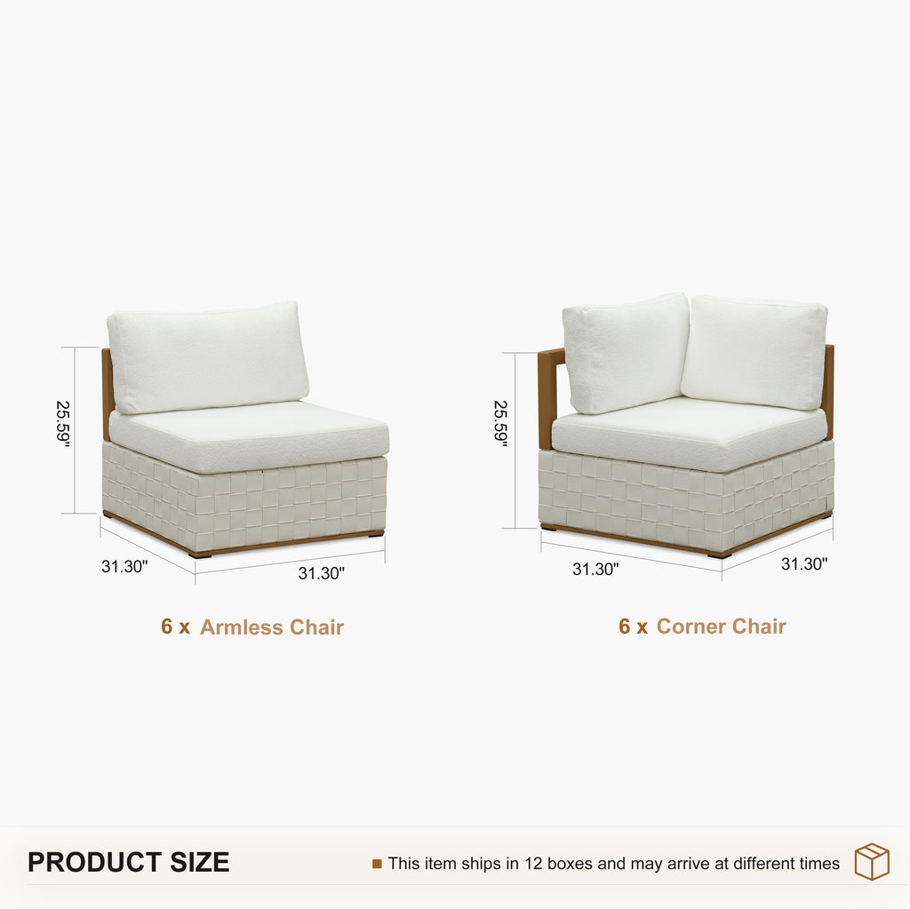 PURPLE LEAF Griffin L-shaped Patio Conversation Set White with Cushion Pillows Ottoman and Premium Leather for Patio Balcony