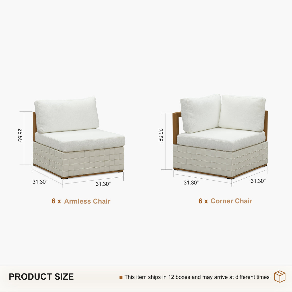 PURPLE LEAF Griffin L-shaped Patio Conversation Set White with Cushion Pillows Ottoman and Premium Leather for Patio Balcony