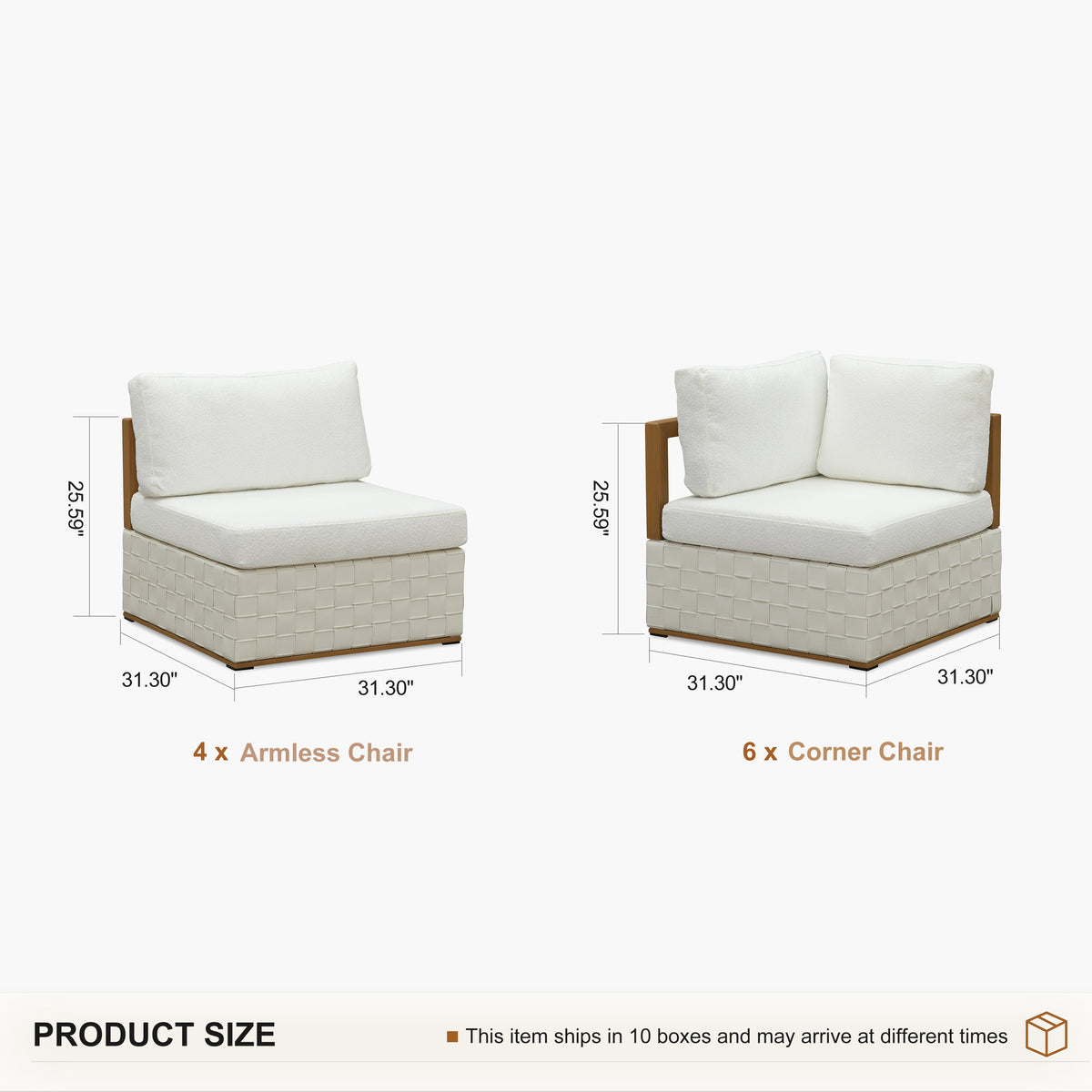 PURPLE LEAF Griffin Symmetrical Patio Conversation Set White with Cushion Pillows Ottoman and Premium Leather for Luxury Outdoor Living