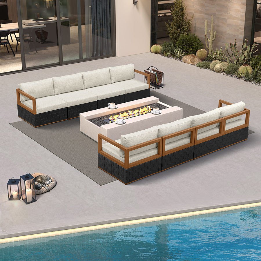 PURPLE LEAF Griffin Symmetrical Patio Conversation Set Black with Cushion Pillows Ottoman and Premium Leather for Luxury Outdoor Living