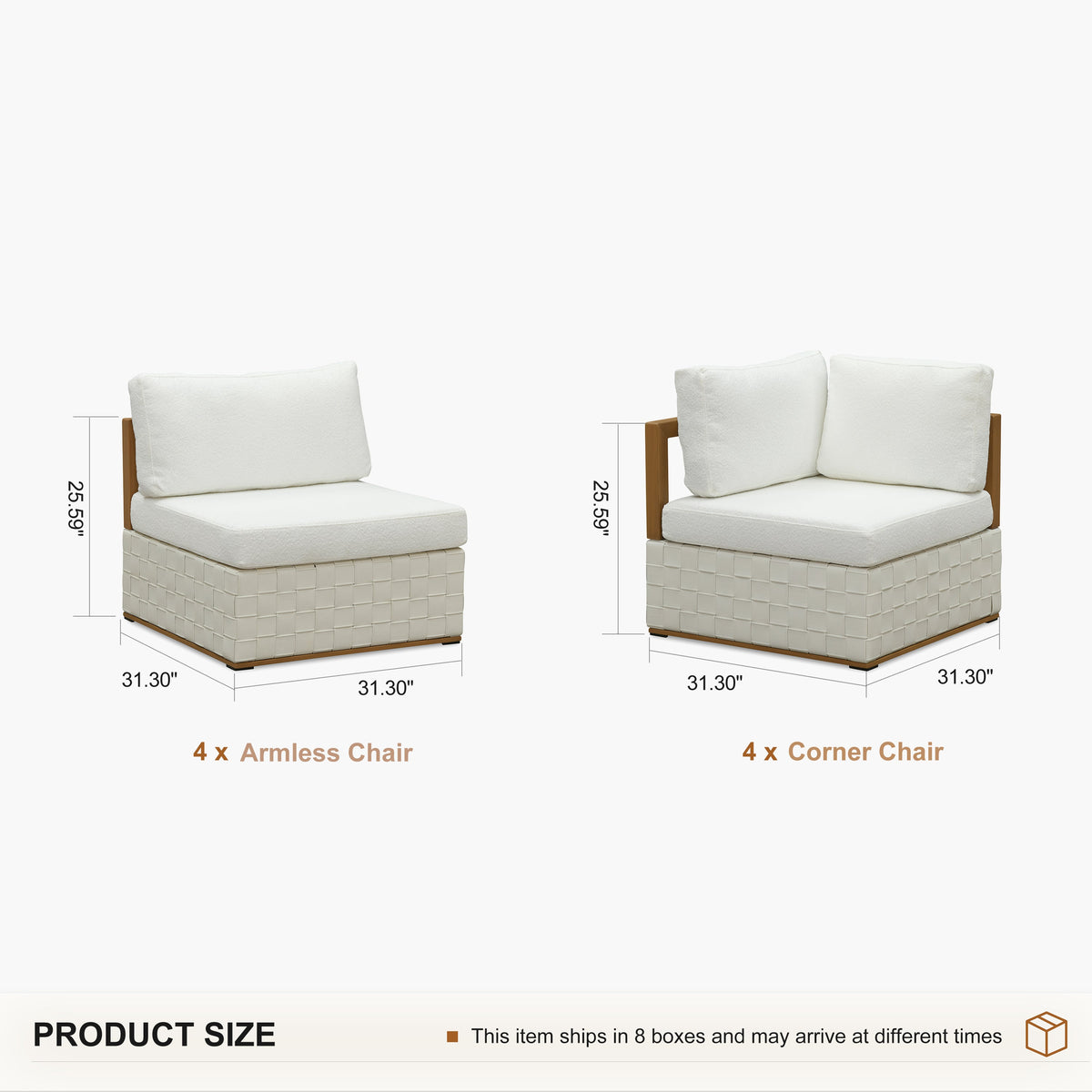 PURPLE LEAF Griffin Symmetrical Patio Conversation Set White with Cushion Pillows Ottoman and Premium Leather for Luxury Outdoor Living