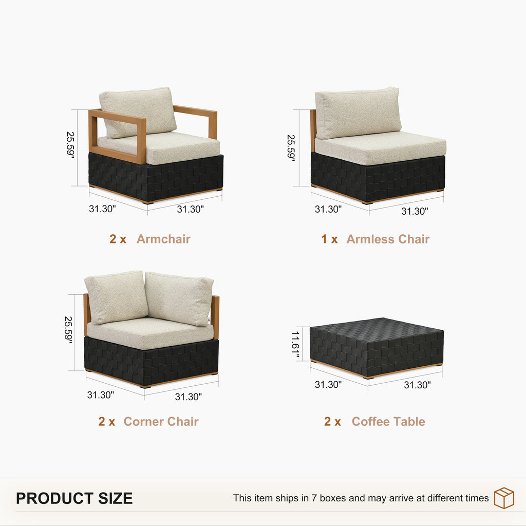 PURPLE LEAF Griffin Classical Patio Conversation Set Black with Cushion Pillows Ottoman and Premium Leather for Backyard Outdoor Living