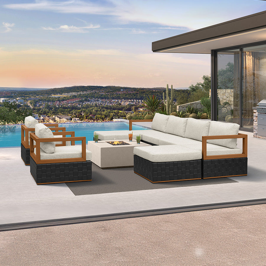 PURPLE LEAF Griffin Classical Patio Conversation Set Black with Cushion Pillows Ottoman and Premium Leather for Backyard Outdoor Living