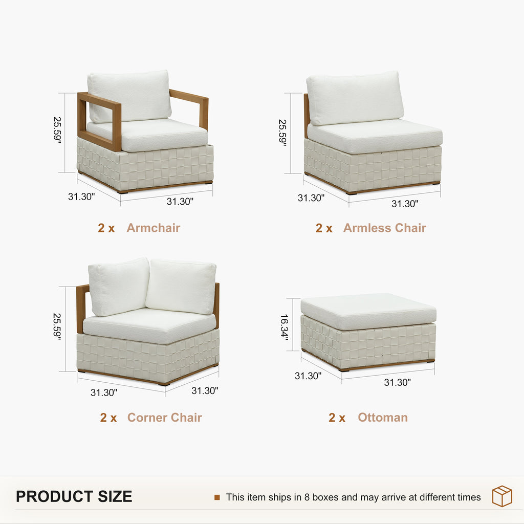 PURPLE LEAF Griffin Classical Patio Conversation Set White with Cushion Pillows Ottoman and Premium Leather for Backyard Outdoor Living