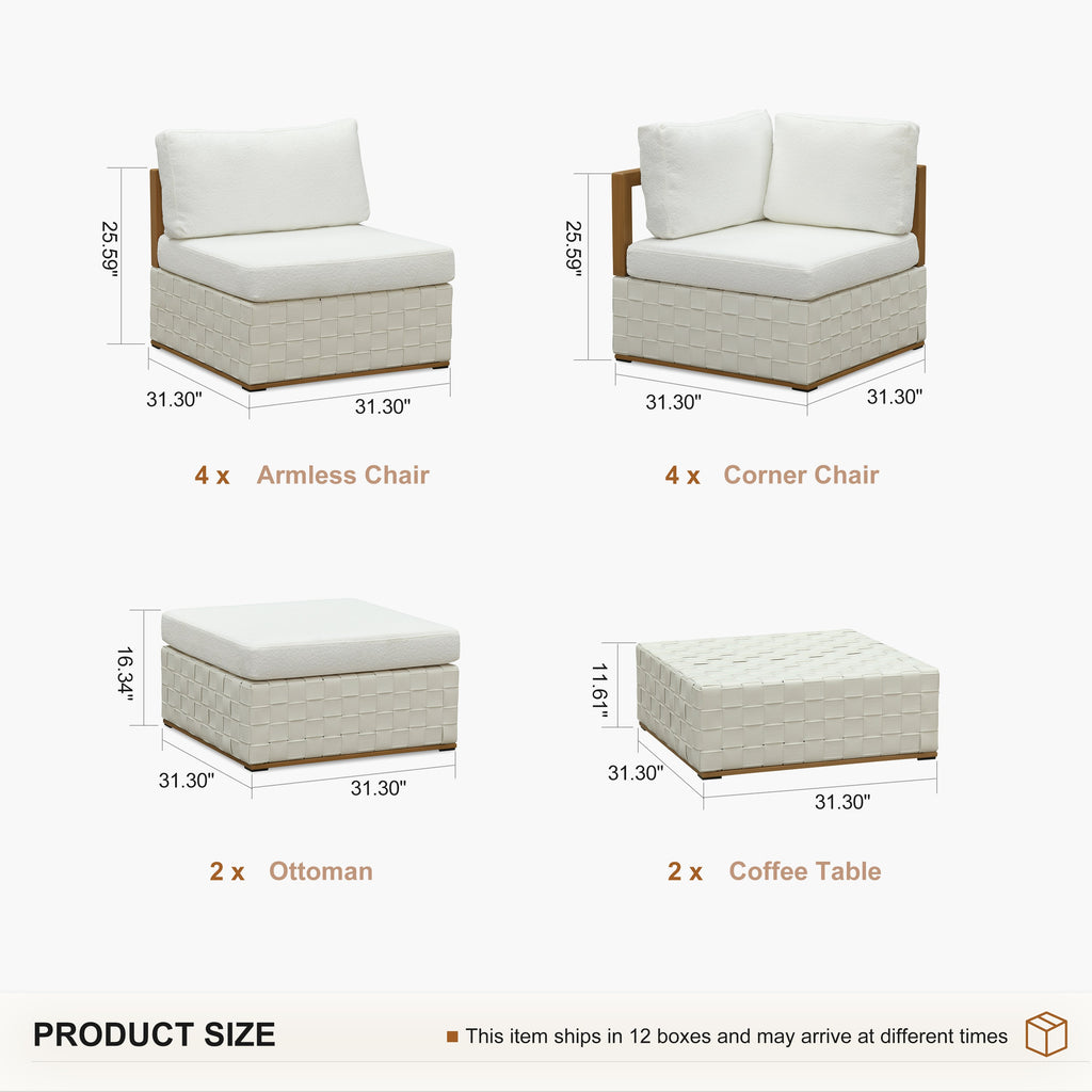 PURPLE LEAF Griffin Classical Patio Conversation Set White with Cushion Pillows Ottoman and Premium Leather for Backyard Outdoor Living