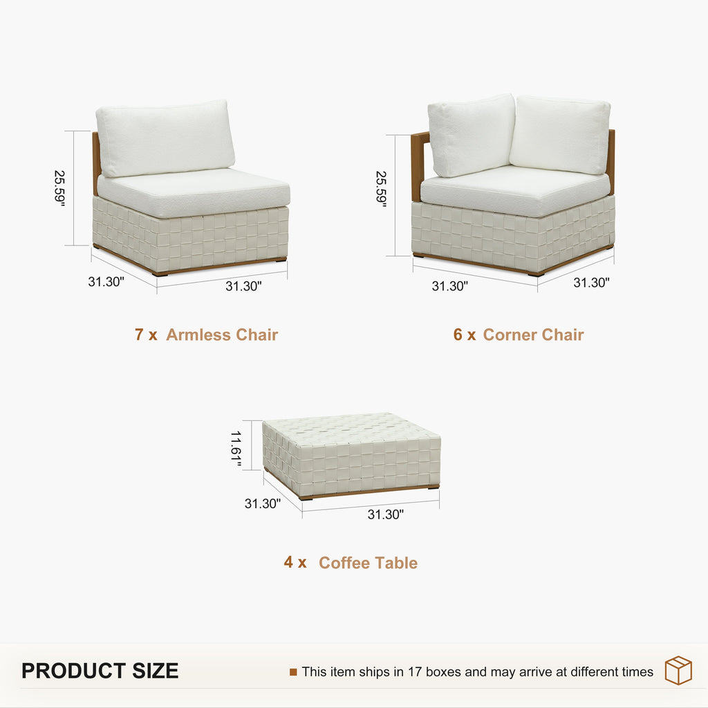 PURPLE LEAF Griffin L-shaped Patio Conversation Set White with Cushion Pillows Ottoman and Premium Leather for Patio Balcony