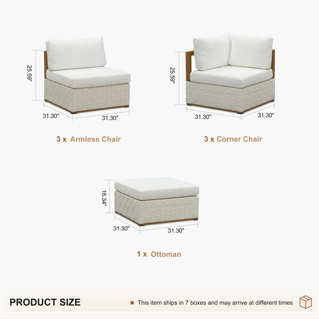 PURPLE LEAF Griffin U-shaped Patio Conversation Set White with Cushion Pillows Ottoman and Premium Leather for Gathering Entertaining
