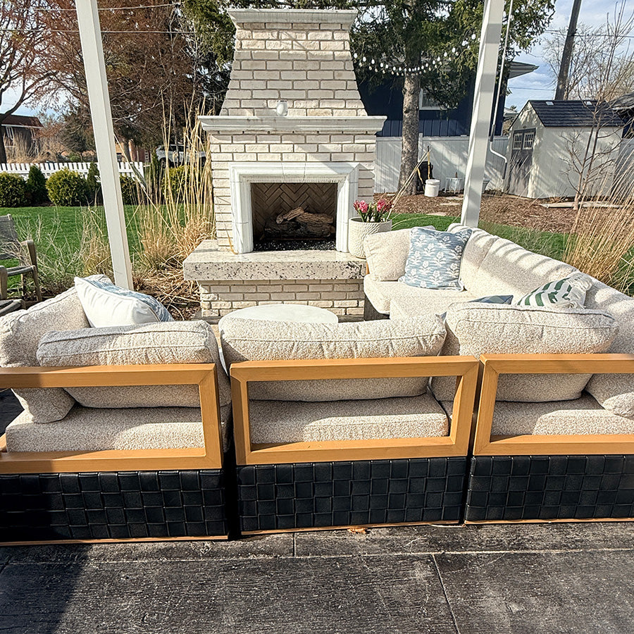 PURPLE LEAF Griffin Classical Patio Conversation Set Black with Cushion Pillows Ottoman and Premium Leather for Backyard Outdoor Living