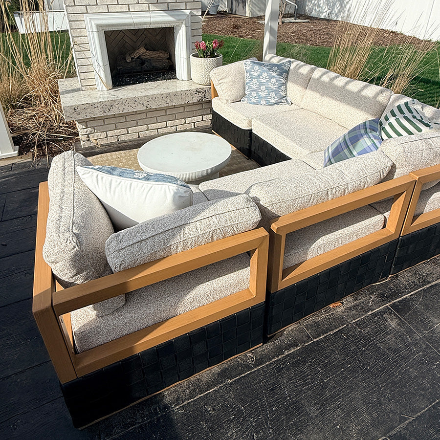 PURPLE LEAF Griffin Classical Patio Conversation Set Black with Cushion Pillows Ottoman and Premium Leather for Backyard Outdoor Living