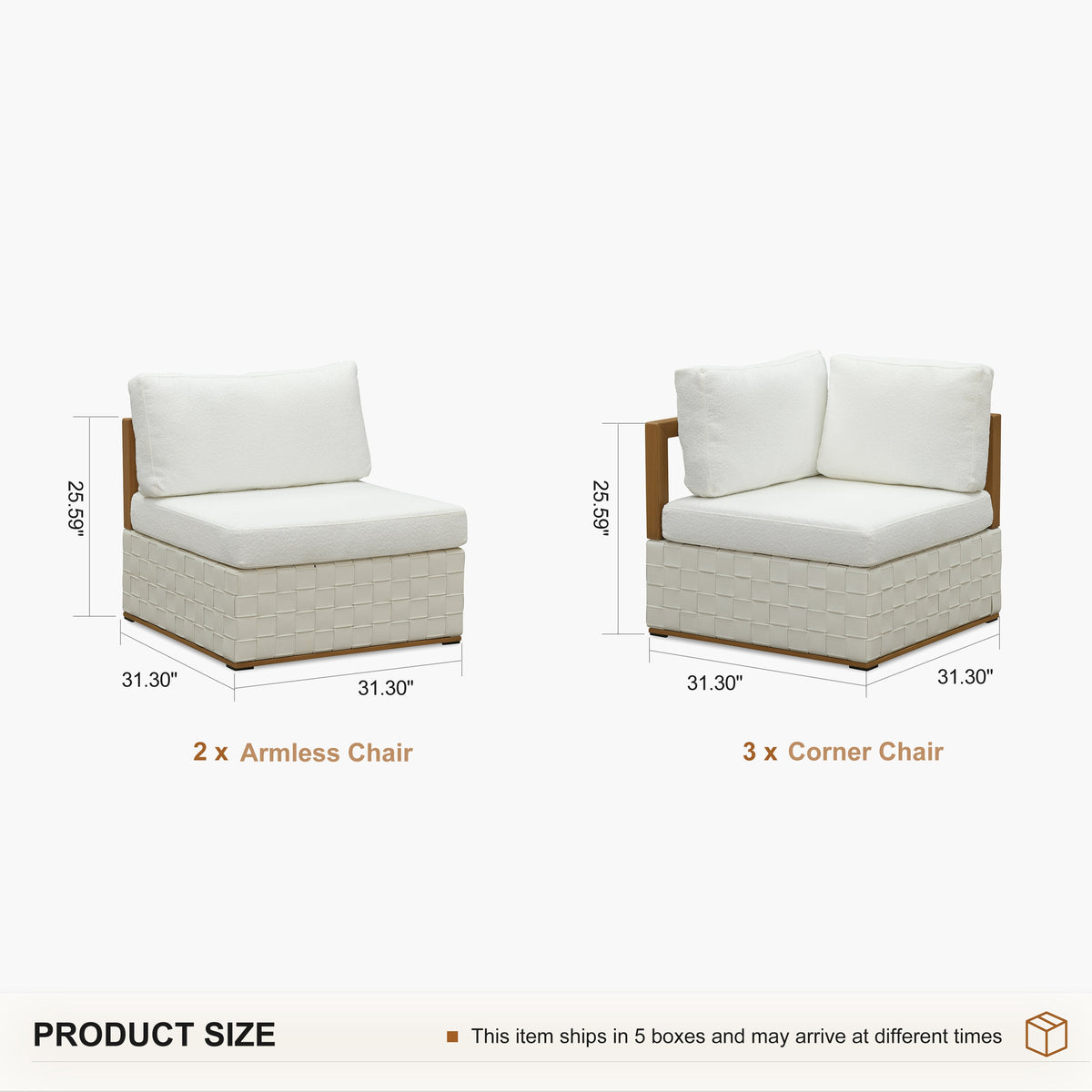 PURPLE LEAF Griffin L-shaped Patio Conversation Set White with Cushion Pillows Ottoman and Premium Leather for Patio Balcony