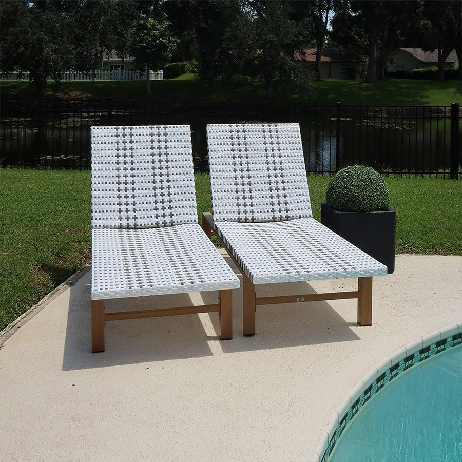 PURPLE LEAF Outdoor Teak Chaise Lounge Chair, Wood Grain Aluminum Outdoor Pool Lounge Chairs with Adjustable Backrest, Breathable Recliner for Patio, Poolside, Garden