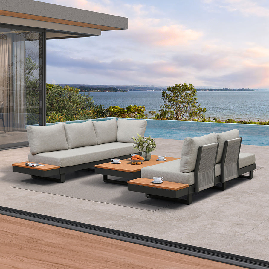 PURPLE LEAF Milan Modular Outdoor Sectional with Olefin Cushions and Slot-In Backrests for Porch Backyard