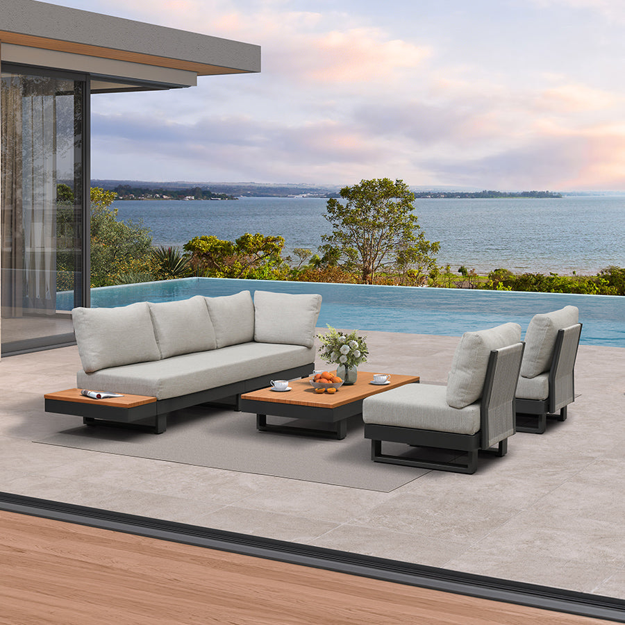 PURPLE LEAF Milan Modular Outdoor Sectional with Olefin Cushions and Slot-In Backrests for Porch Backyard