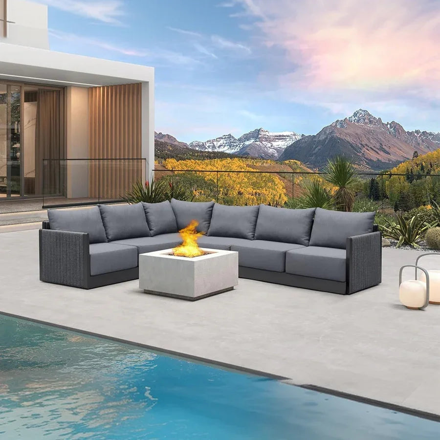 PURPLE LEAF Sanori L-Shaped Patio Couch Set Modular Sofa with Grey Cushions for Backyard