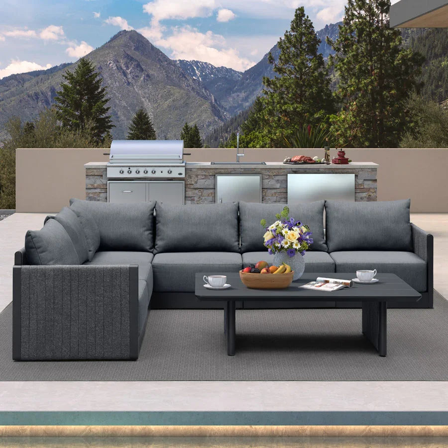 PURPLE LEAF Sanori L-Shaped Patio Couch Set Modular Sofa with Grey Cushions for Backyard