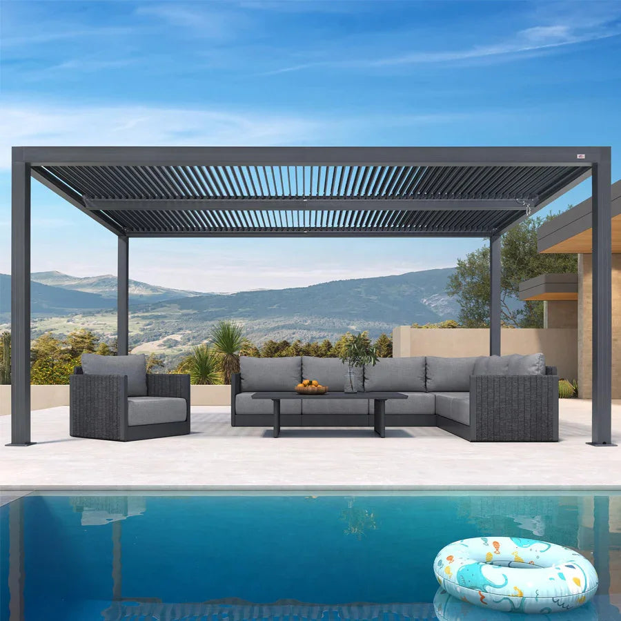 PURPLE LEAF Sanori L-Shaped Patio Couch Set Modular Sofa with Grey Cushions for Backyard