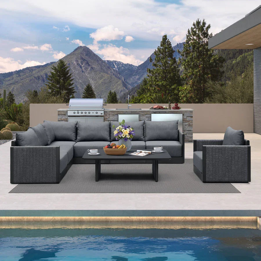 PURPLE LEAF Sanori L-Shaped Patio Couch Set Modular Sofa with Grey Cushions for Backyard