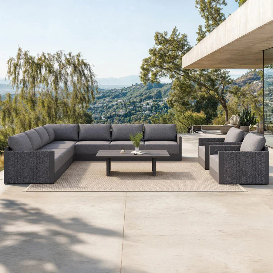 PURPLE LEAF Sanori L-Shaped Patio Couch Set Modular Sofa with Grey Cushions for Backyard